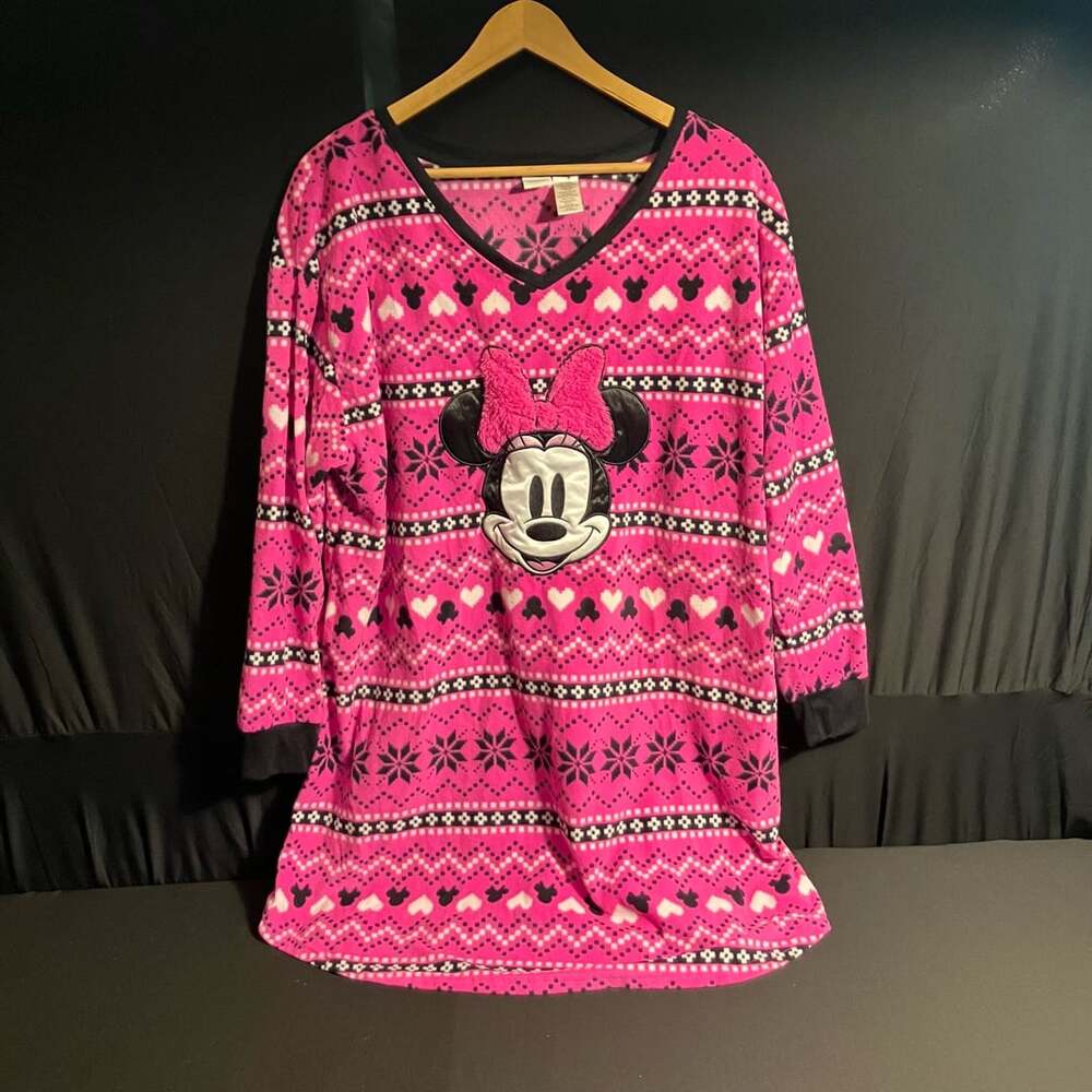 Disney Minnie Mouse Fair Isle Pink Fleece Sleep Shirt Pajamas